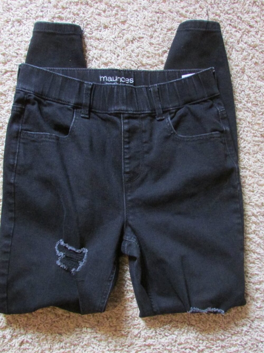 Maurices Super High Rise Small Black Skinny Jeans Distressed Tattered Like New
